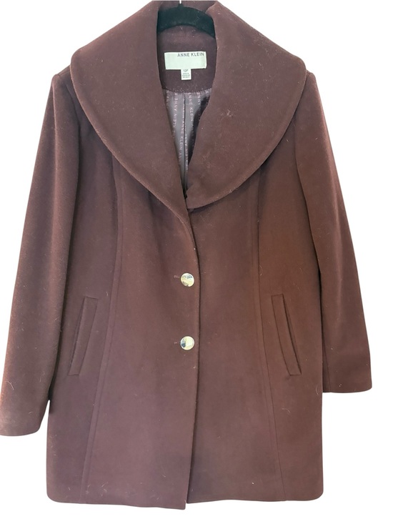 Anne Klein Jackets & Blazers - Anne Klein Chestnut Purple Shawl-Collar Wool Blend Pea Coat